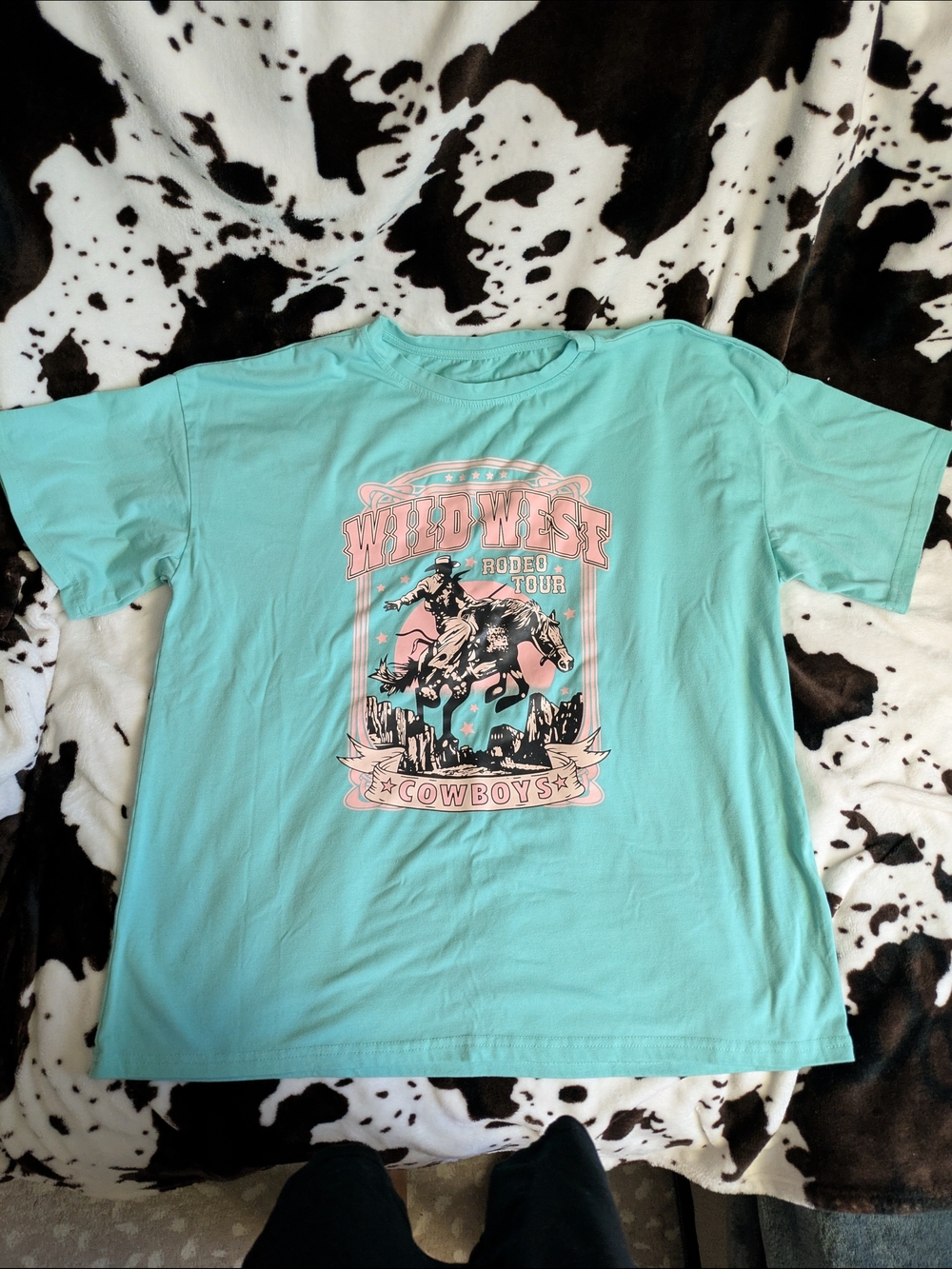 Oversized Fit Wild West Rodeo Graphic T-Shirt - Aqua Pink